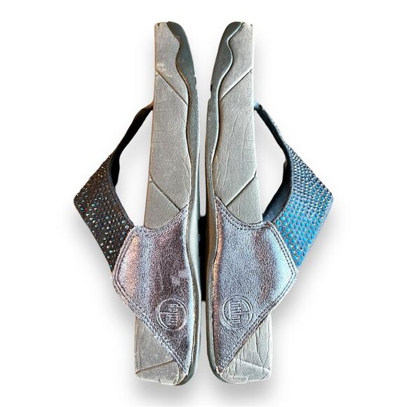 Fitflop Womens Rokkit Diamond Leather Thong Sandals Slip On Navy Blue Size 10 - Picture 4 of 9